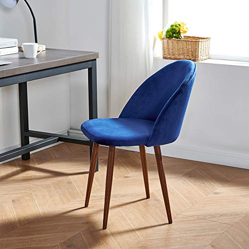 Ids Online Mid Century Dining Set Of 2, Living Room, Vanity, Makeup, Leisure, Accent Soft Velvet Seat & Backrest, Upholstered Side Chairs With Metal Legs, Blue #TOP2