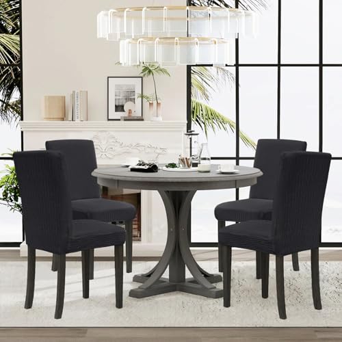 Sufdari Dining Room Chair Covers Set of 4, Dark Gray Non-Slip Spandex Kitchen Parsons Slipcovers for Dining Chairs, Hotel (Large) - Image 3