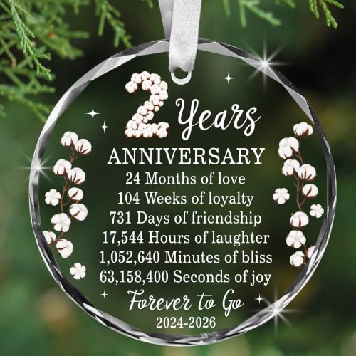 Bozspacer 2nd Wedding Anniversary Glass Ornament