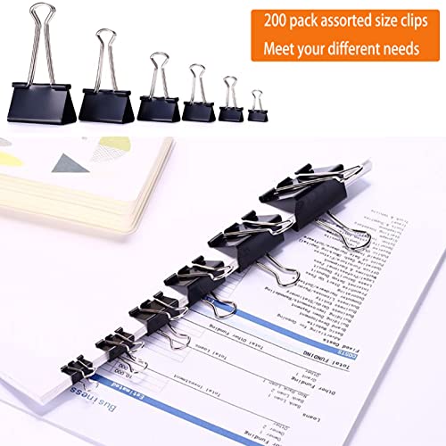 200 Pcs Binder Clips Paper Clamps Assorted Sizes (Black) With Box, Jumbo, Large, Medium, Small, Mini And Micro,6 Sizes For Office, School And Home #TOP4
