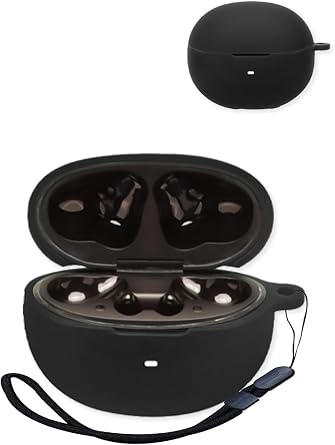 Case for QCY MeloBuds N70 Aadptive Hybrid Active Noise Cancelling Earbuds,UYRUREL Premium Skin-Friendly Silicone Shockproof Protection Case for QCY MeloBuds N70,with Lanyard,Black.