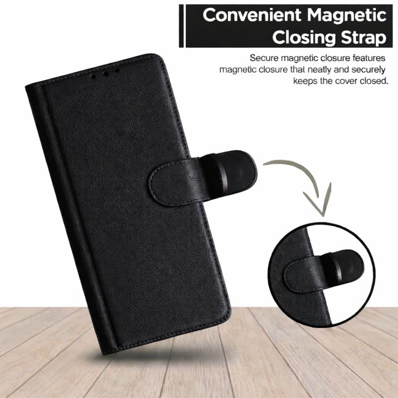 Image of Cover for Vivo T5x 5G / Y51 Pro 5G / iQOO Z11x 5G, Wallet Style, Leather Finish, Magnetic Closure, Inbuilt Stand, Card Pocket (Black)