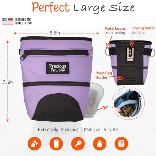 Precious Paws saco de guloseimas para cães - bolsa grande para cães com inserção de silicone e fecho