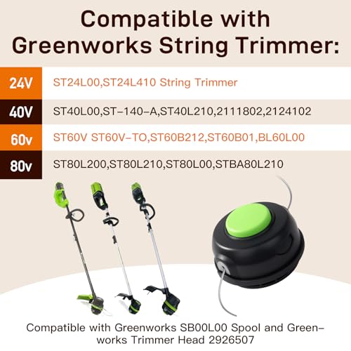 SB00L00 Spool Replacement Bump Trimmer Head 2926507 Compatible with Greenworks ST40L00 ST60V ST60L210 ST60L00 ST60B00 80V ST80L200 Front Mount String Trimmer Weed Wack,Pre-Wound 0.080" 17Ft Dual Line by Cilivo - Used condition - Image 2