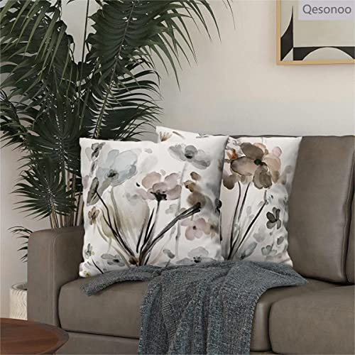 Qesonoo Flower Throw Pillow Covers 18X18 Set Of 2, Flowers Pillow Cushion Cases, Modern Decorative Square Pillowcases For Sofa Couch Bedroom Living Room Car #TOP1