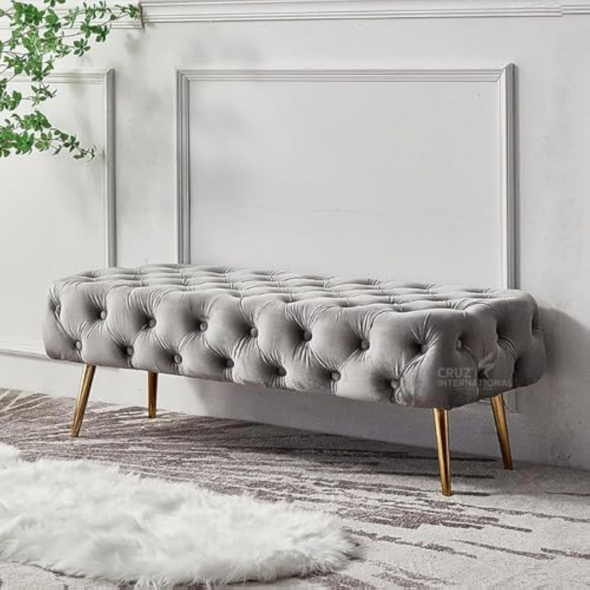 Crown Solid Wood Bench in Cool Grey