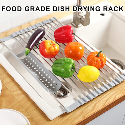 Nilehome Roll Up Dish Drying Rack, Sink Drying Rack Over Sink Dish Drying Rack 304 Stainless Steel Foldable Drain Rack For Kitchen Sink Counter Utensils Vegetables And Fruits (17.5''X13'')，Gray… #TOP6