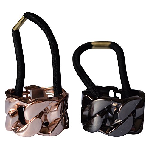 Bzybel Womens 2 pcs Alloy Metal Glitter Cuff Wrap Ponytail Holder Hair Tie Fashion Accessory Set