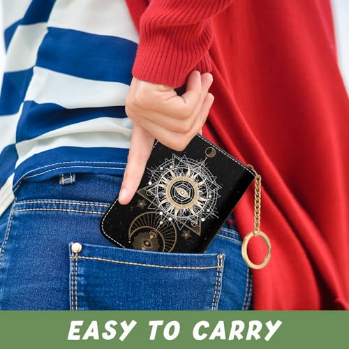 Image of Aiawoxc Credit Card Holder, Small RFID Wallet Slim Leather Card Organizer Case with Zipper and Keychain, Mysterious Cosmic Galaxy