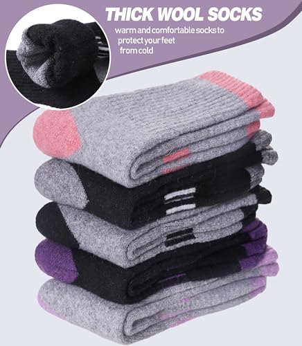 Image of DYW Womens Merino Wool Hiking Socks Thermal Warm Winter Boot Crew Socks Cushion Work Walking Gift Socks 5 Pairs