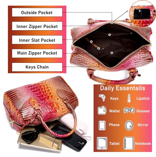 Image of Makcr Joacbv Top-Handle Crocodile Purses For Women Crossbody Leather Bags Trendy Large Capacity Tote with Shoulder Strap