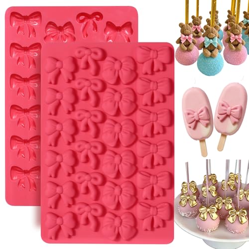 Bow Chocolate Silicone Molds 2 Pack 48 Cavities Mini Bows Sugar Candy Molds Bowknot Cake Pop Mold DIY Cupcake Toppers Cake Decorating for Birthday Wedding Party