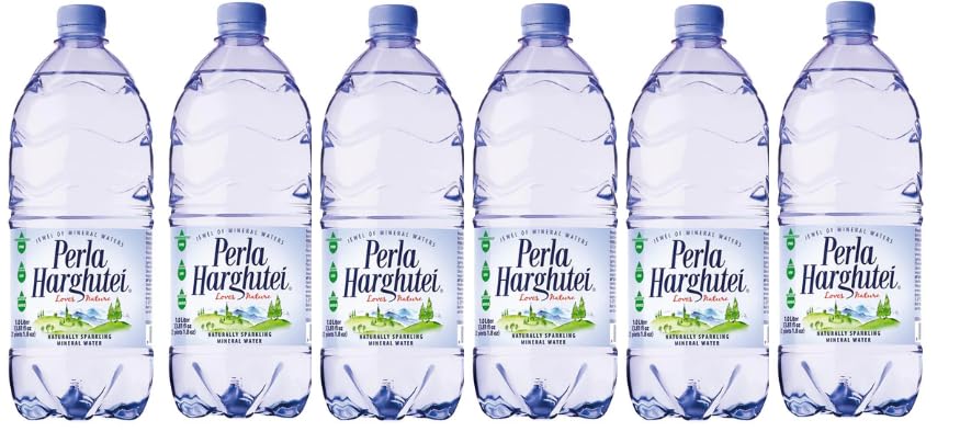 Perla Harghutei Naturally Sparkling Mineral Water, 1 Liter Bottles, Pack of 6
