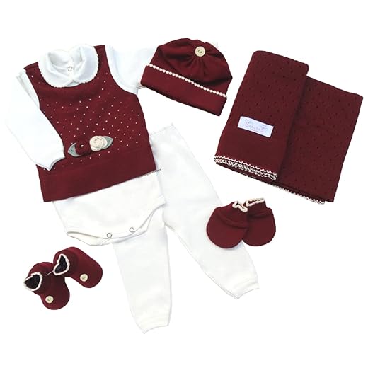 Kit Saida Maternidade Recem Nascido Menina Bordô com Natural