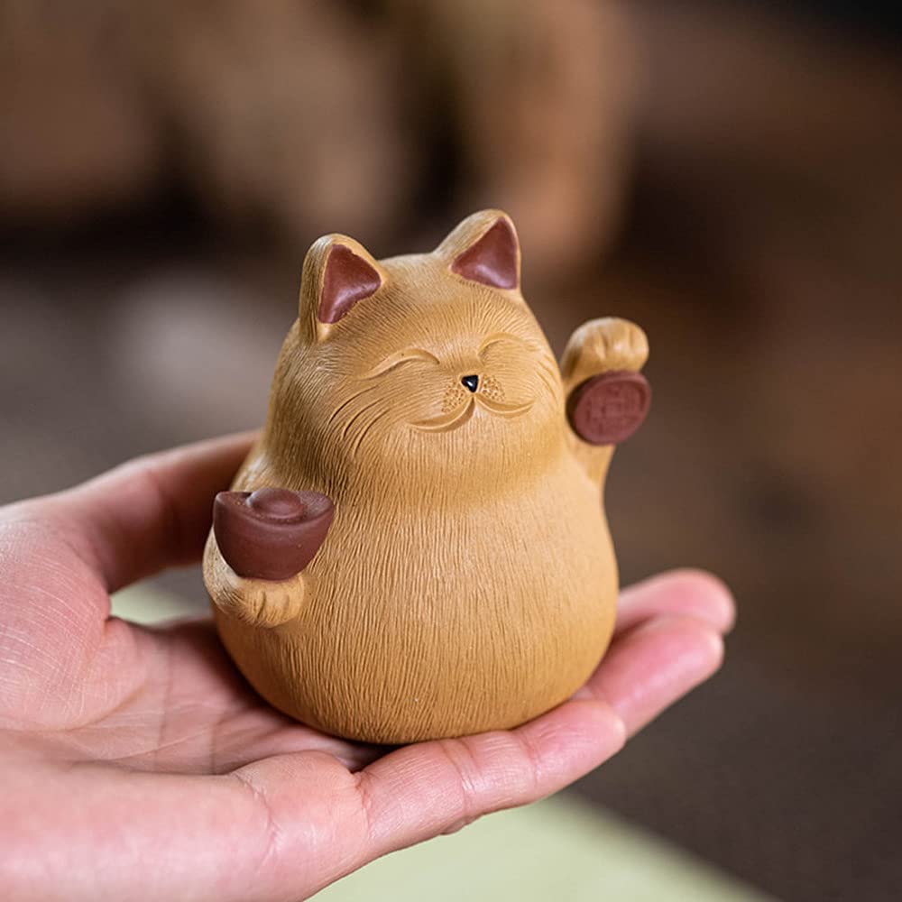 XIALON 7.2cm Handmade Purple Clay Cat Sculpture Tea Pet Decoration