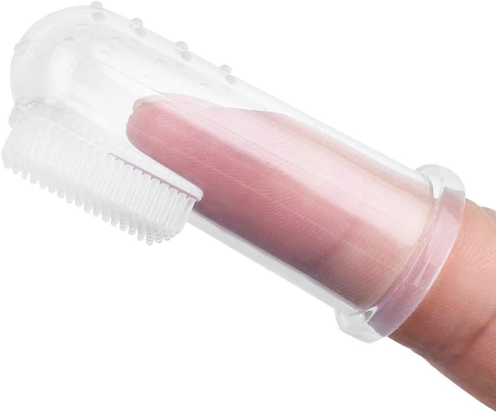 Dioche 10 Pcs Baby Finger Toothbrush Set, Soft Silicone Oral Cleaning Massage Toothbrush for Newborn (Transparent Shell)