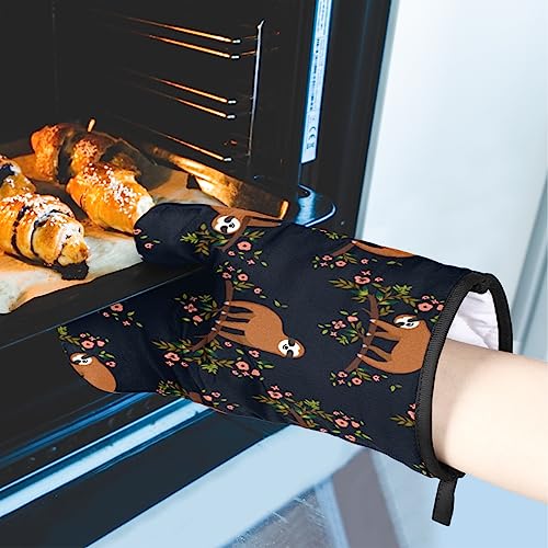 Cute Sloth Oven Mitts And Pot Holders Sets Floral Tree Oven Mits Mittens Heat Resistant Potholders Oven Gloves Hot Pad For Baking Cooking Kitchen Grilling Bbq Gifts 4 Piece Set #TOP4