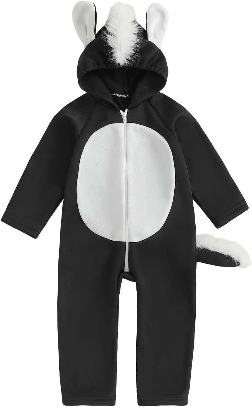 Toddler Baby Boy Girl Halloween Costumes Mouse Costume Long Sleeve Fleece Romper Jumpsuit Ear Hat Cosplay Costume