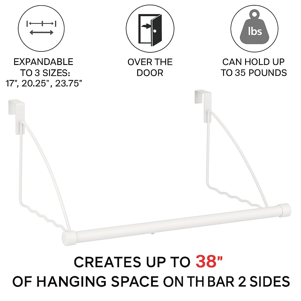 HOLDN’ STORAGE Over The Door Hanger - Door Rack Hangers for Clothes - Space Saving Designed for Bedroom & Bathroom - Ideal for Clothes & Towels - Drying Rack, White