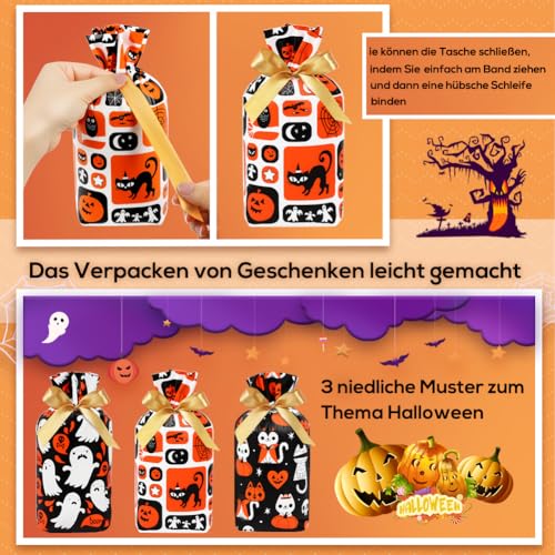 HRX Package 50 Stück Halloween Tüten für Süßigkeiten, Geschenktüten Beutel Biscuit Tüte Süßigkeiten Tasche, Candy Bags Halloween Party Partyzubehör