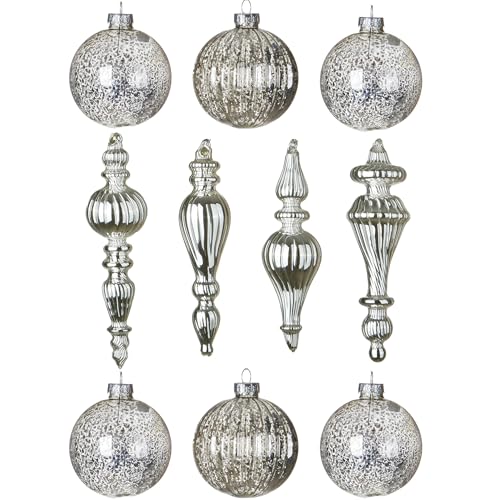 Mercury Glass Christmas Ornaments Silver Hanging Balls with Different Shapes