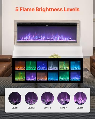 Image of VEVOR 72 inch Electric Fireplace, Three-Sided Glass Wall Mounted Recessed Fire Place with Remote Control, Timer, 1500W, Adjustable Flame Color Brightness,Overheat Protection, for Living Room,Bedroom