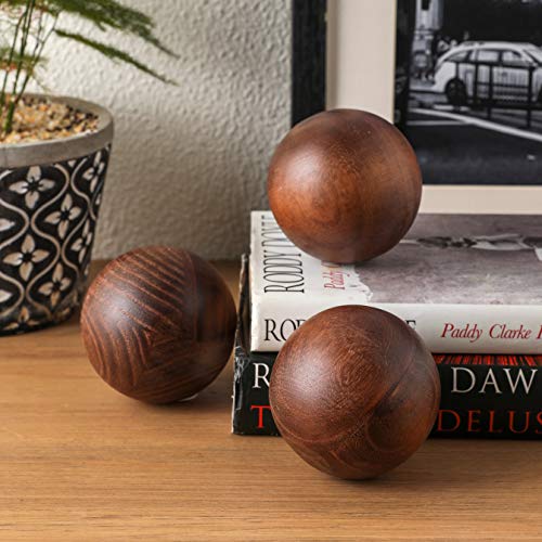 3Pcs Set 3" Diameter Natural Round Wood Hardwood Painted Balls For Christmas Decorative Bowls - Farmhouse Home Orbs/Balls/Sphere Decanter Stopper Ball #TOP4