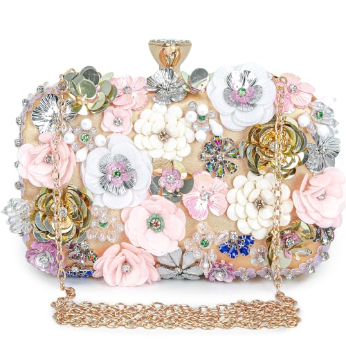 Image of BBTT.ful Women Clutches Flower Evening Handbag Chain Strap Shoulder Bag handbag Wedding bag purse