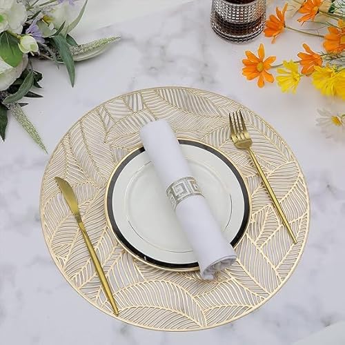 DAYSTAR Jogo Americano 8 Peças Dourado Sousplat de Mesa Redonda com 4 Jogo Americano e 4 Posta Copos