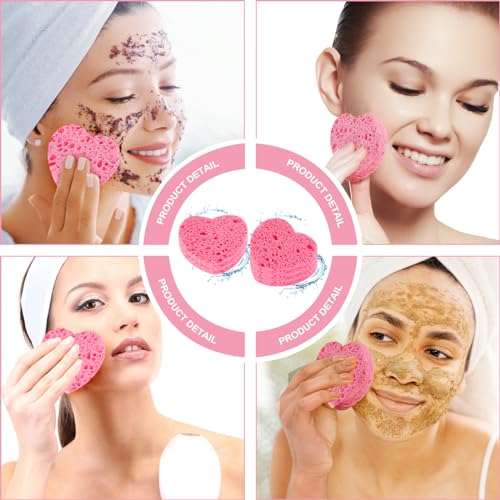 50 Stück Komprimierte Gesichtsschwämme,Weicher Zellulose Gesichtsschwamm,Abschminken Schwamm,Hohe Reinigungskraft,Natürlicher Gesichtswaschschwam für Peeling-Maske,Gesichtsreinigung (Herz)