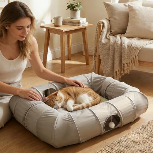 Tunnel de lit pour chat niche rectangulaire animaux 4 entrees jouet - 3