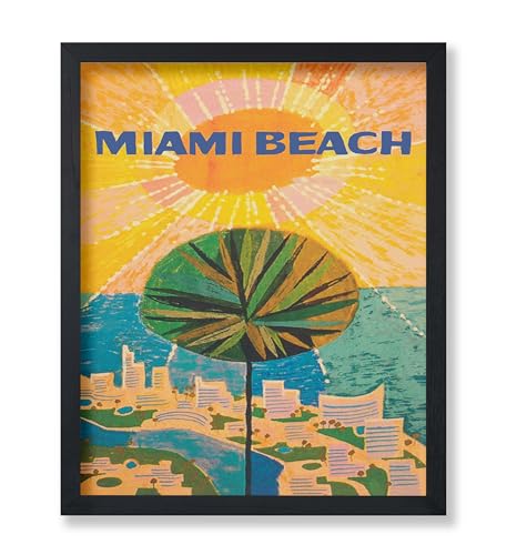 Poster Master Vintage Travel Poster - Retro Miami Beach Print - Miami Art - Ideal Gift for Men, Women, Travel Lover - Vibrant Decor for Living Room, Ocean or Beach House - 16x20 UNFRAMED Wall Art