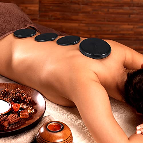 SINJEUN 22 Pack 3.5 Inch Basalt Massage Stones, Large Basalt Massage Rocks Round Hot Stones for Home Spa, Relaxing, Healing, Pain Relief, Black