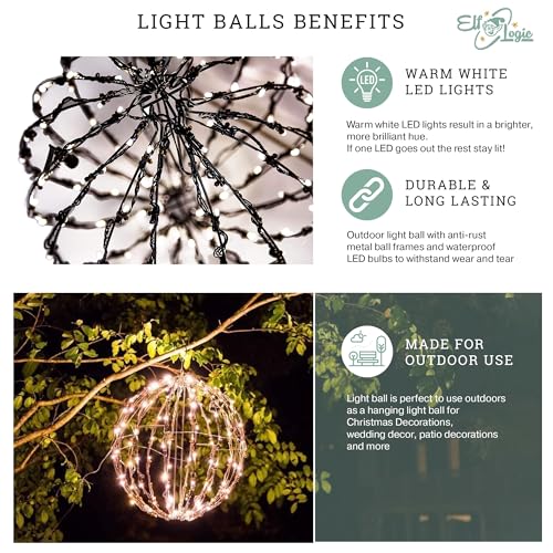 Elf Logic 3 Pack 16” Outdoor/Indoor LED Christmas Light Balls. Durable, Waterproof, Long-Lasting, Lightweight Bright Light Ball. Warm LED Lights for Holiday Decor, Patio, Wedding Decor by Elf Logic - Image 3