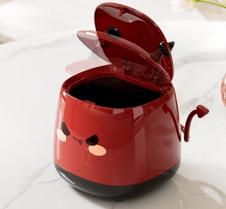 Mini Pattumiera da Tavolo, Cestino da Scrivania, Portatile Piccola Cestino da Tavolo, Mini Simpatico Pattumiera da Scrivania con Coperchio, per Toletta, Bancone Cucina (Rosso)