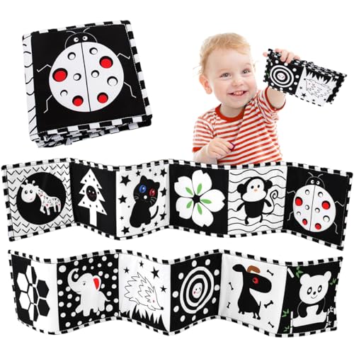 Image of SNOWIE Soft Baby Cloth Book 0-6 Months High Contrast Sensory Washable | Double-Sided Visual Stimulation, Tear-Resistant Pages for Tactile Play, Soft Cloth, Hangable Washable Design, Care Guidance