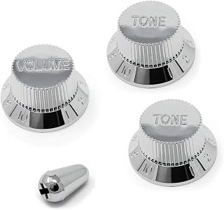 Vintage Forge Chrome Guitar Control Knobs (1 Volume, 2 Tone, 1 Switch Tip) for Fender Strat Style Electric Guitars Fits USA (Imperial) Split Shaft Pots STKUS-CHR