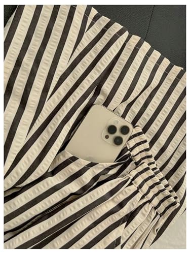 GORGLITTER Women's Striped Long Skirt Elastic Waist A Line Flowy Maxi Skirts with Pockets4