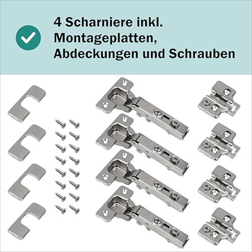 3D Scharnier Softclose passend für IKEA BESTA Tür mit Abdeckung - Einfache Montage und leicht einzustellen (4 Stück)