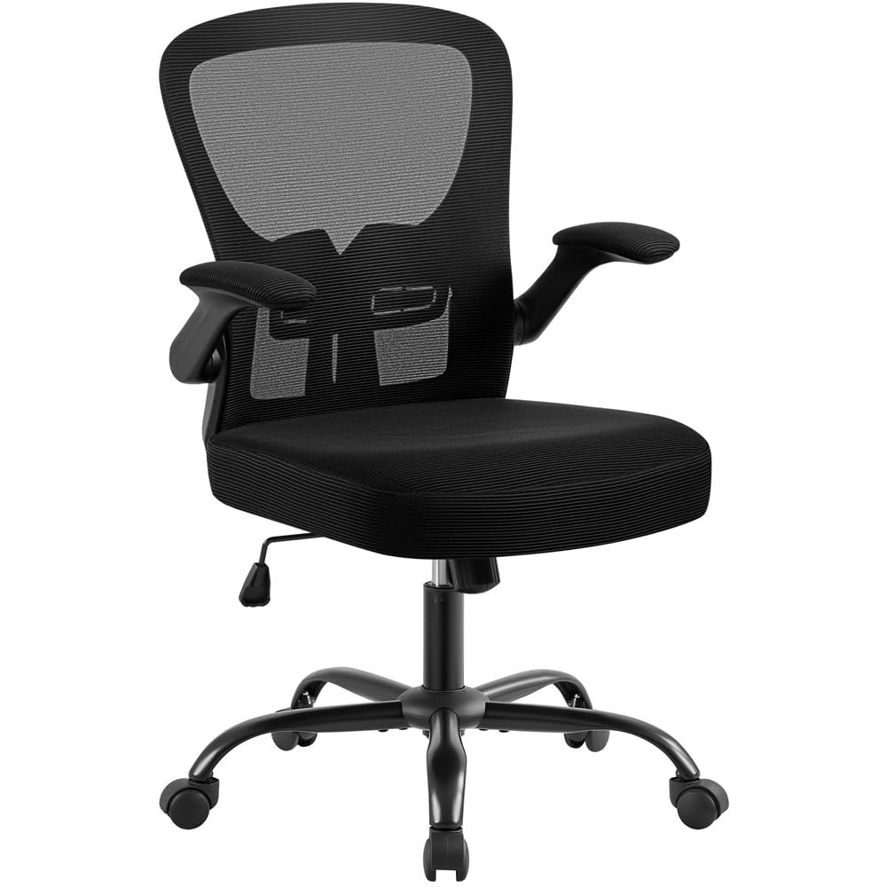 Yaheetech Chaise de Bureau à roulettes avec Accoudoirs Pliables Noir
