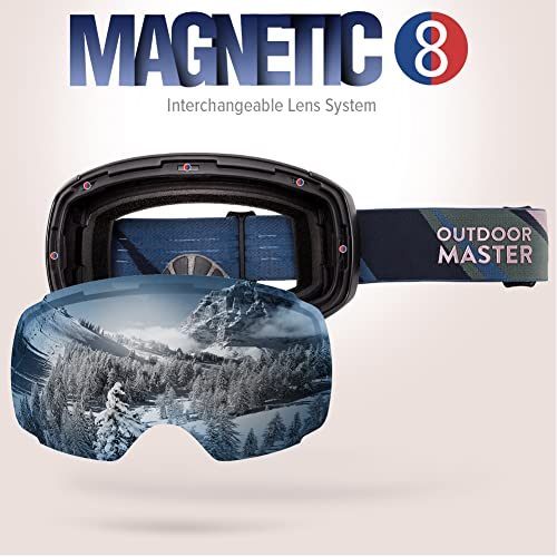 Outdoormaster Ski Goggles Horizon - Snowboard Goggles With Ultra View, Frameless, Interchangeable Magnetic Lens - Cavalry #TOP4