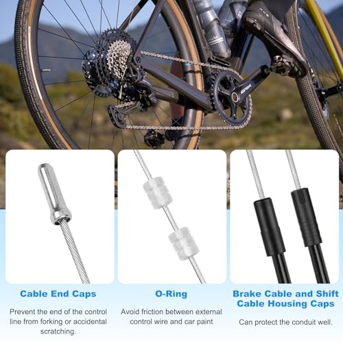 Uordirya 6 Pcs Premium Bike Cable Kits -4 Pcs Bicycle Brake Cable and 2 Pcs Bike Shifter Cable. Professional Bicycle Parts For MTB, 18 Pcs End Caps,Tubes and O-rings. - Thumbnail 6