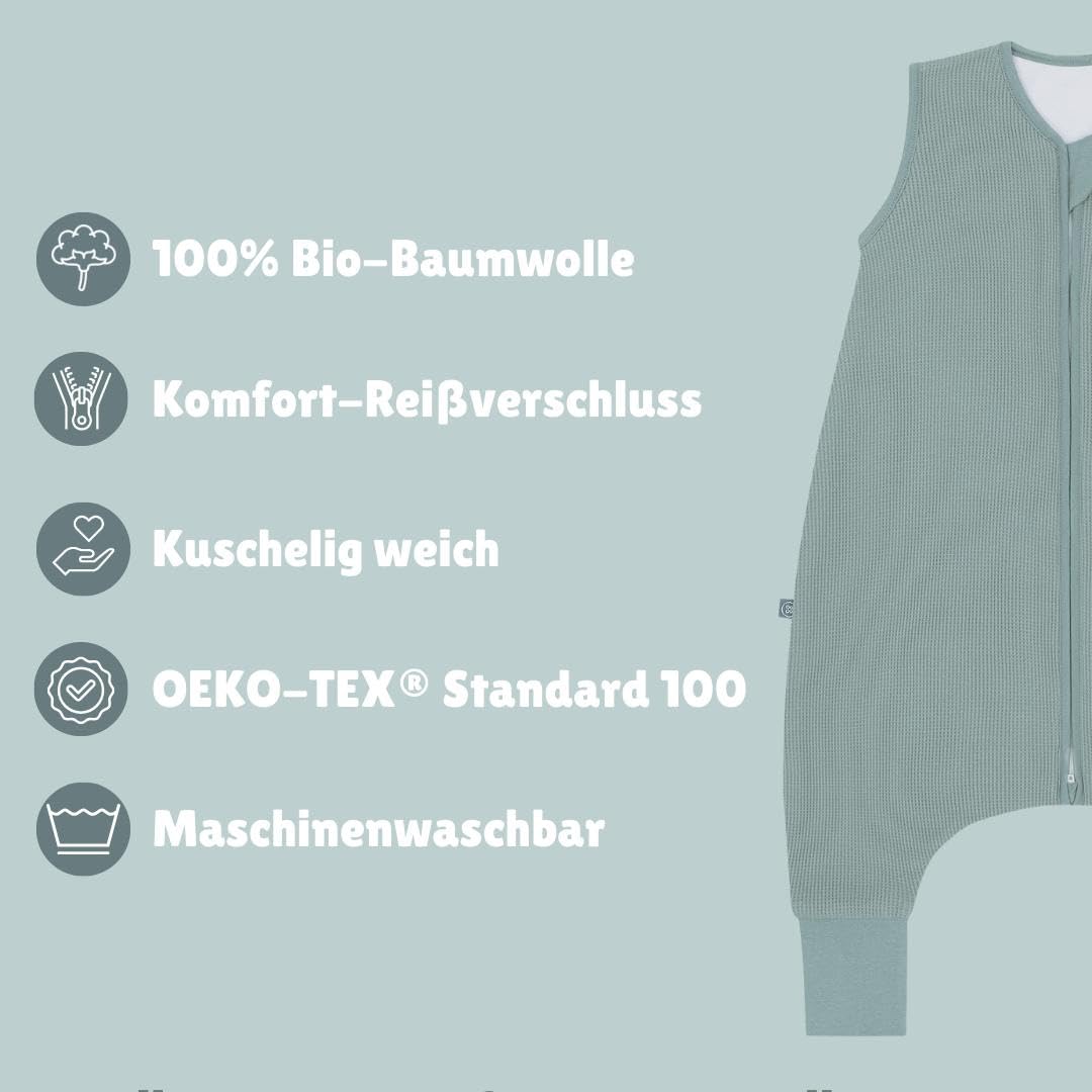 emma & noah Baby Schlafsack mit Füßen 1.0 TOG, Ganzjahres Schlafsack mit Beinen für den Frühling, Sommer und Herbst, 100% Bio-Baumwolle, Oeko-TEX Zertifiziert (Essential Beige, 80 cm)