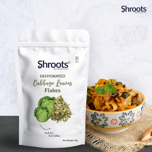 Image of SHROOTS Dehydrated Cabbage Leaves Flakes | 100% Natural & Pure Vegetarian | Machine-Dried for Maximum Freshness | No Preservatives, Nutrient-Rich & Aromatic | Ideal for Cooking, Soups, Curries & Seasoning | 45g Each