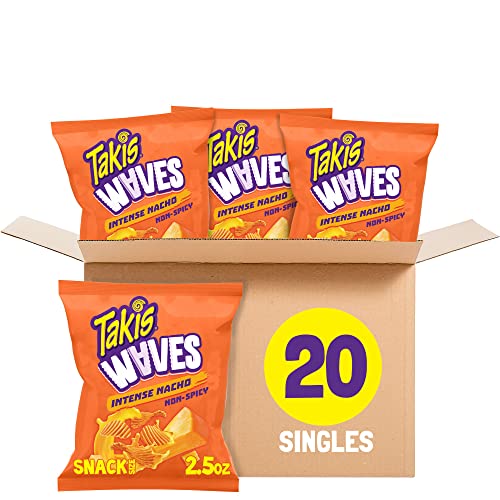 Takis Waves Intense Nacho, Nacho Cheese Flavored Cheesy Potato Chips, Multipack 20 Bags, 2.5 Ounces Each #TOP8