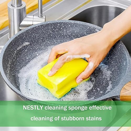 Image of Sponges, Eco Non-Scratch Scrub Pads, Dish Scrubber for Cleaning Kitchen and Dish Cleaning,12 Scrubbing Sponges+ Draining Rack