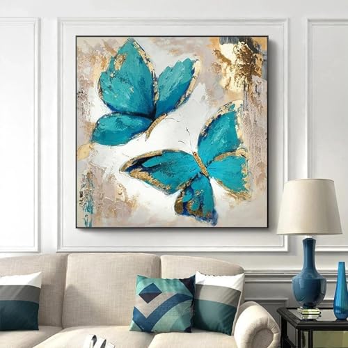 Toile papillons dorés bleu-or pour habiller un mur vide