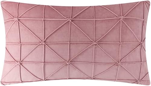 JWH Fundas de almohada decorativas de terciopelo color rosa polvoriento, fundas de almohada rectangulares geométricas, fundas de almohada lumbares