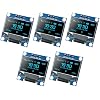 Hosyond 5 Pcs 0.96 Inch OLED I2C IIC Display Module 12864 128x64 Pixel SSD1306 Mini Self-Luminous OLED Screen Board Compatible with Arduino Raspberry Pi Blue