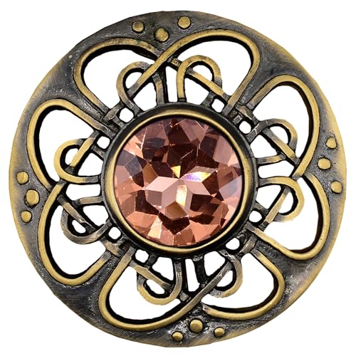 Image of Elegant Culloden Plaid Brooch - Scottish Kilt Fly Plaid Brooch Intricate Celtic Knot in Pewter with Gemstone 3-Inch Diameter - Ideal for Scottish Kilts & Formal Wear